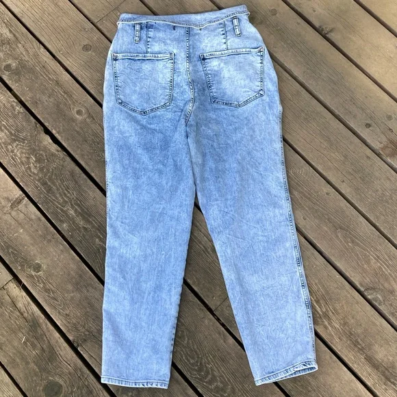 Jeans EXPRESS Retro SUPER HIGH WAIST TAPERED LEG Acid Wash Blue Vintage Size 10 - Picture 9 of 11